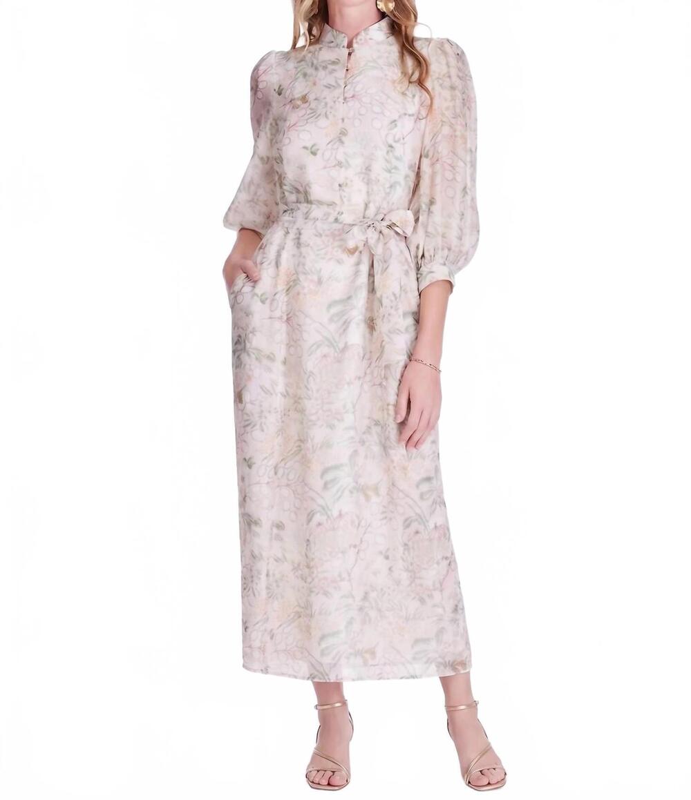 NEW JADE stand collar a-line midi dress in vintage meadow